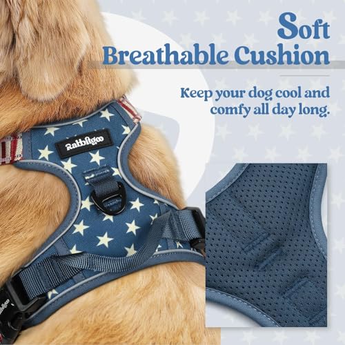 Image of rabbitgoo Dog Harness No Pull with 2 Leash Clips, Adjustable Soft Padded, Reflective Oxford No Choke Pet Vest with Easy Control Handle for Large Dogs, Blue Star, S