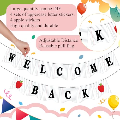 Image of Mooliwe Classroom Decor DIY Banner, Welcome Back to School Party Supply Custom Hanging Bunting Garland Kit with Letters for First Day of School Ambience Celebration Decoration(White,Notebook)