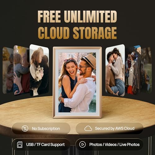 Image of ARZOPA D10 Metal Digital Picture Frame Free Cloud Storage No Subscription 10.1 inch HD Anti-Glare Touchscreen Load Photos & Videos from Phone Ideal for Thoughtful Gifting Exquisite - Champagne Gold