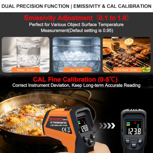 Image of Infrared Thermometer Laser Temperature Gun for Griddle,Grill,Pizza Oven,Candy,Fridge, Digital IR Thermometer Temp Gun with -58℉ to 1112℉,Color LCD,Cal Calibrate, Adjustable Emissivity,Min Max Measure