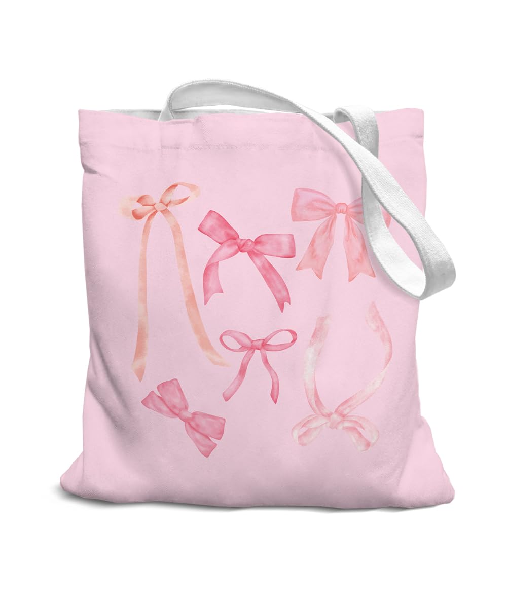 SZERE Pink Girl Canvas Tote Bag for Women Teen Girls Gifts Cute Small Travel Work Tote Bags Reusable Grocery Shoulder Bags