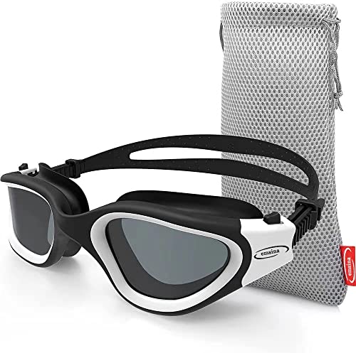 Emsina Swim Goggles Polarized Swimming Goggles Anti-Fog for Adult Men Women &Youth (white Smoke Lens)