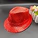 Wgudzpj Western Sequin Fedora Hat Solid Color Dance Hat Retro Disco Cap Unisex Costume Cap for Women Man Party Props Supplies (Red)