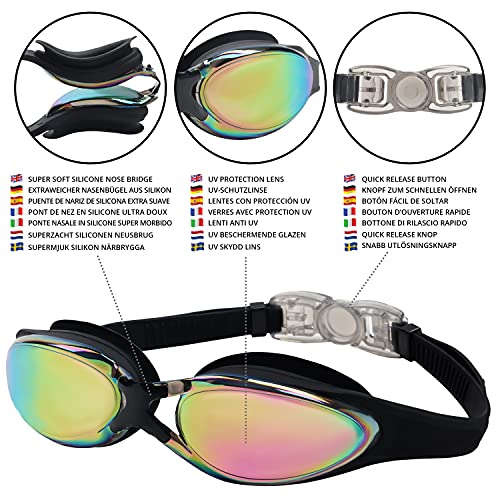 Foto von BEZZEE PRO Schwimmbrille - UV-Schutz & Antibeschlag Taucherbrille mit Etui - Kein Auslaufen & Verstellbare Silikon Riemen, Schwimmbrillen für Erwachsene, Herren, Damen und Jugendliche zum Schwimmen