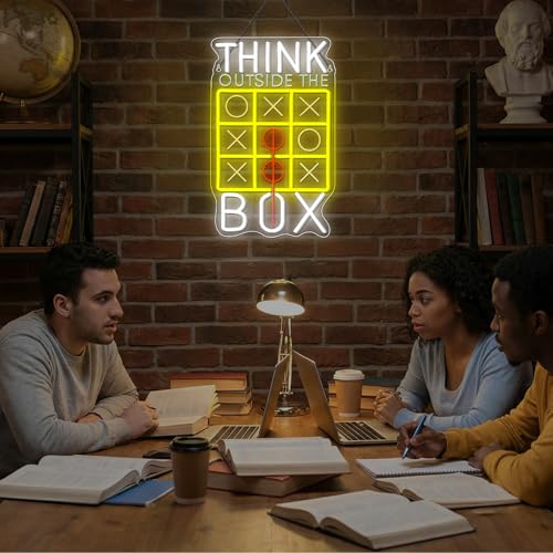 Image of Horseneon Think Outside The Box Neon Sign Led Lights Neon Signs for Wall Decor Light Up Signs for Classrooms LED Sign for Wall Suitable for Classroom Bedroom Library Study Room