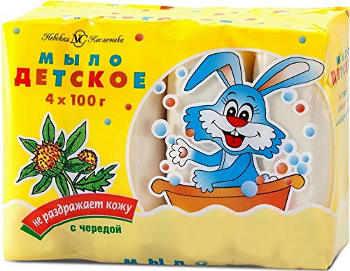 Nevskaya Cosmetica Russian Kids Soap bars with Bur-Marigold Pack of 4 by 100gr Невская Косметика Детское Мыло с Чередой (4 кусочка по 100 гр в одном блоке)