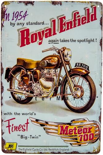 Plaque en Tôle Rétro Royal Enfield - Moto, Cyclomoteur - Pour Fans et Collectionneurs - Plaque d'Atelier 30 x 20 cm