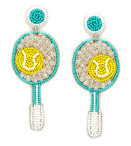 Fashion Jewelry ~ Sports Theme Multi Bead Tennis Racket BIG Dangle Earrings for Women Casual