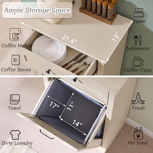 Image of IFBUY Tilt Out Laundry Hamper Cabinet, Trash Can Cabinet, Cream