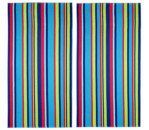 COTTON CRAFT Beach Towel 30x60-2 Pack - 100% Ringspun Cotton Terry - Pool Picnic Bath Party - Colorful Absorbent Quick Dry Easy Care - Plush Super Soft Luxury Gift - 400 GSM- Chelmsford Multi