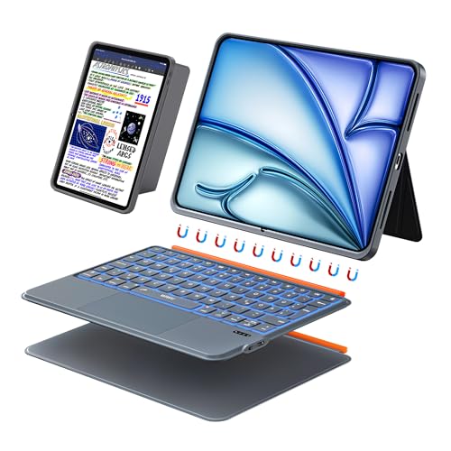 WIWU iPad Hülle mit Tastatur für Air 11 M4/M3/M2 2026/2025/2024 A16/10 Gen Magnetische Abnehmbare Tastatur Ständer Beleuchtete Tasten Touchpad (Grau for iPad 11/10/Air 5/4/11(M2/M3) Pro 114/3/2/1)