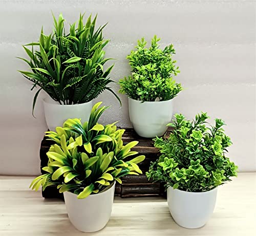 Image of Natural Looking Bonsai Artificial Green Small Plant with Pot Combo of 4. for Home, Office, Corner Table Decorate H~15cm (6 INCH)