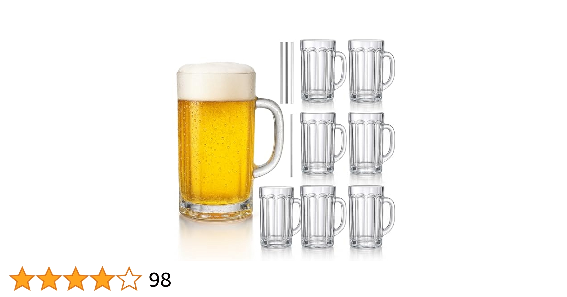 Amazon.com | ZENFUN 8 Pack Glass Beer Mugs, 14 Oz Heavy Wine