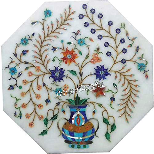 12 x 12 Inches White Marble Coffee Table Top Multi Gemstones Inlay Art 12 x 12 Inches White Marble Coffee Table Top Multi Gemstones Inlay Art