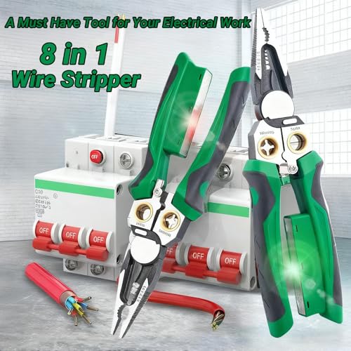 2026 New 8 In 1 Wire Strippers with Voltage Tester, Cable Scissors for Scraping and Pressing Wires, Wire Stripping Tool for Heavy Duty 220V AC/DC Tester Hot/Neutral Wires, Electrician Repair Tool by Jerliflyer - Image 2