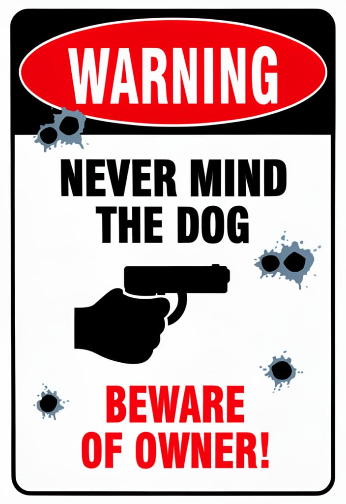 peiyeety WARNING Never Mind the Dog Beware of Owner Tin Sign 12x8 Inch Metal Wall Decor, Funny Security Warning Plaque for Home, Garage, Man Cave, Bar, Patio, Dog Lover Gift