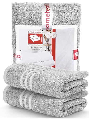 DecoHomeTextil Handtuch-Set 2 Handtücher 50 x 100 cm in Hellgrau aus 100%...