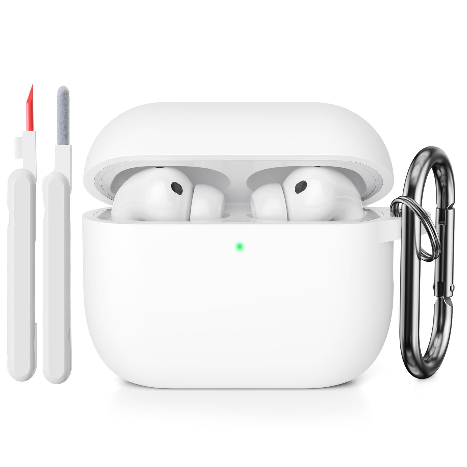 KOKOKA Funda de Silicona Compatible con AirPods Pro 3.ª Generación con Kit de Limpiador, Anti-rasguños, Anti-Polvo, Funda Case Silicona para AirPods Pro 3 con Mosquetón, LED Frontal Visible, Negro — view 23