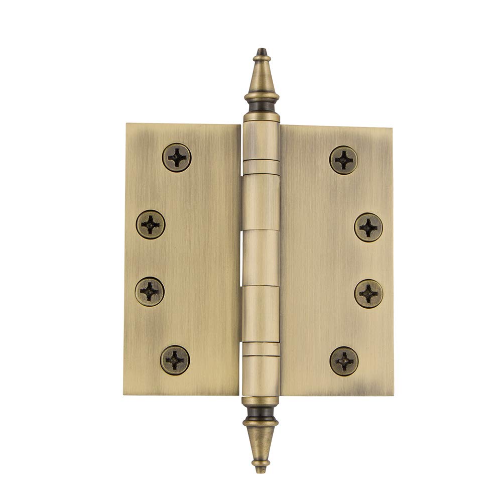 Nostalgic Warehouse 746097 4" Steeple Tip Heavy Duty Square Corners Door Hinge, Antique Brass