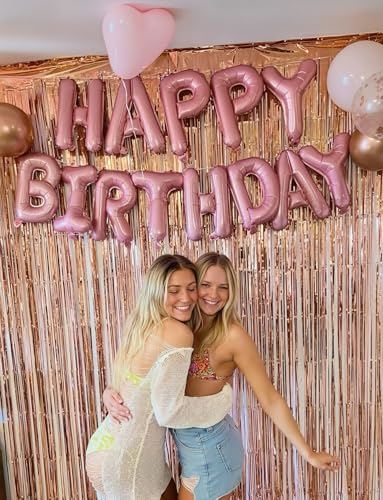 Image of Pink Happy Birthday Balloon Banner, 16 Inch Light Pink Happy Birthday Foil Letter Balloons, Sweet HBD Decorations for Baby Girl, First Birthday, Toddler, Baby Shower, Photo Backdrop