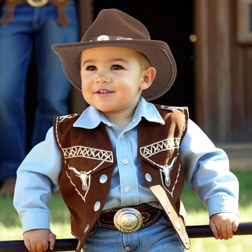 IZUS Kids Western Cowboy Hat Black Felt Cowgirl Hat Brown Western Party Hat for Boys-Girls 4-8Years2