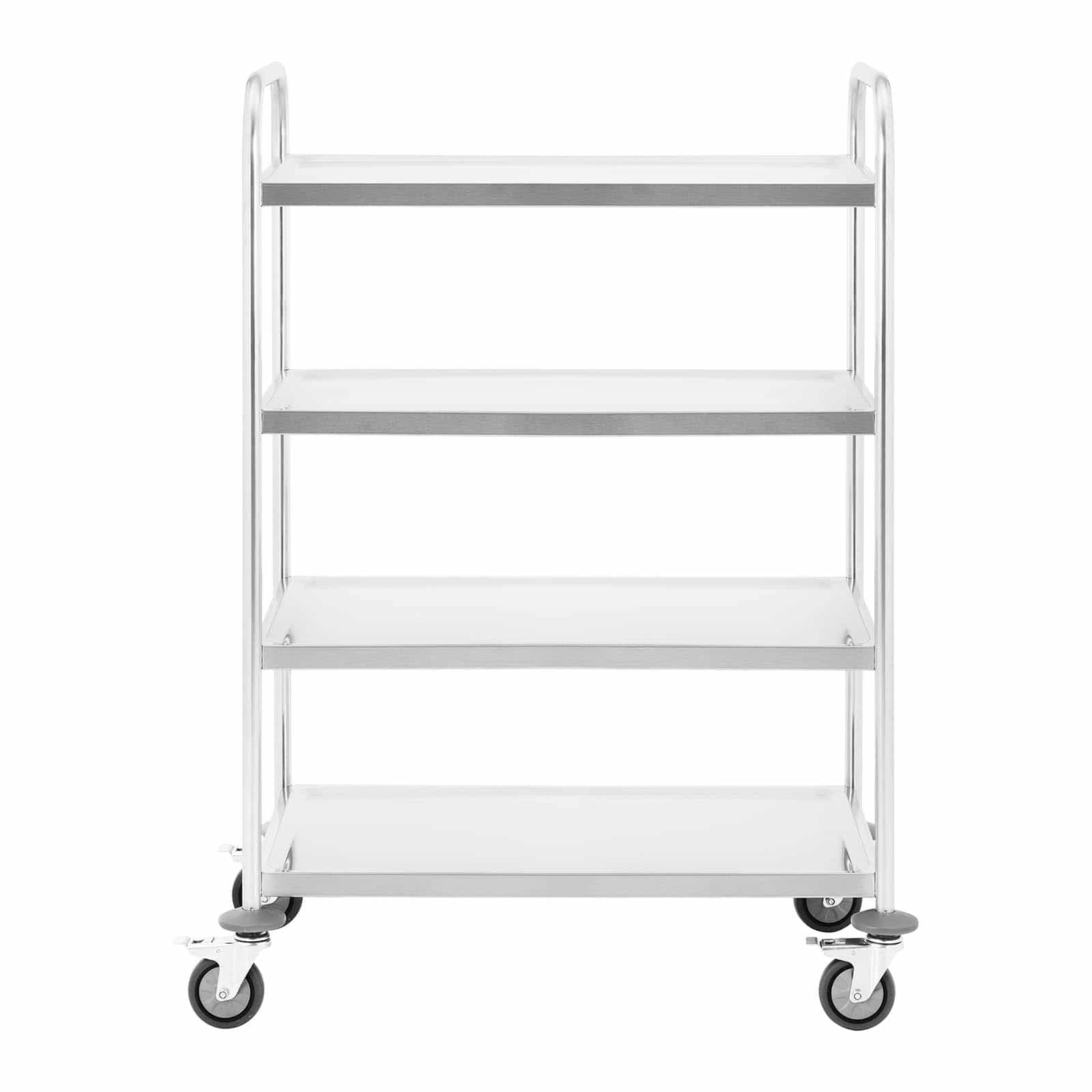 Royal Catering RCSW 4 Carro Cocina Carrito de Servicio con Ruedas (4 estantes, Capacidad de Carga 200 kg, Distancia Entre Las Bandejas 27,5 cm) Acero INOX
