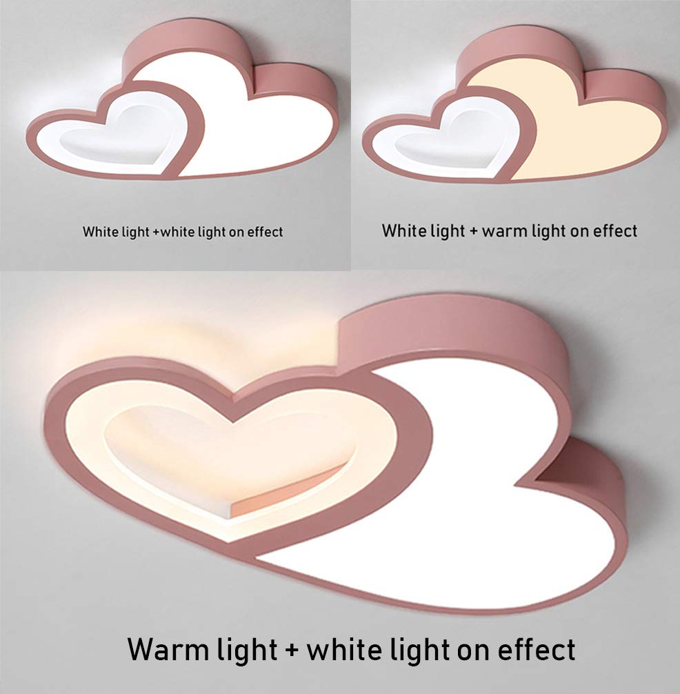 Lampe De Plafond Lumière LED Modern luminaire Forme Coeur lustres Dimmable avec Télécommande Acrylique Abat-Jour Plafonniers pour Les Enfants Chambre d'enfants Salon Plafond Rose Lampe