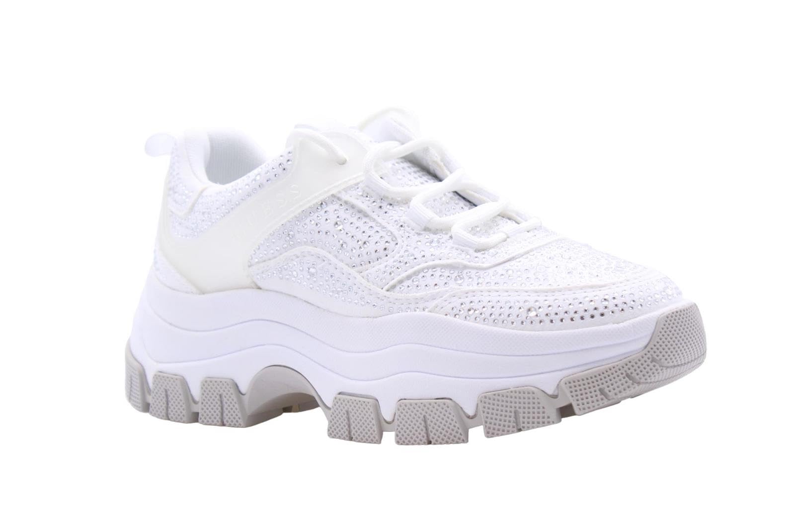 GUESS Scarpe Donna Sneaker Zeppa Bisun Ecopelle Strass White D24GU37 FL82BIESU12