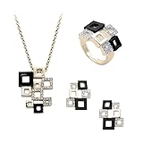Jewelry Set Necklaces Earrings And Rings Set With Austrian Element Crystals Women Jewelry Wholesale For Christmas-T31 (gold black)