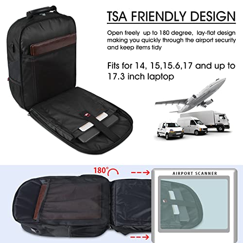 Laptop Backpack 17 Inch With Cable Organizers Large Travel Backpack For Men Women Tsa Friendly Waterproof Backpack With Usb Charging Port Work College Business Computer Bag For 17.3 Inch Laptop, Black #TOP3