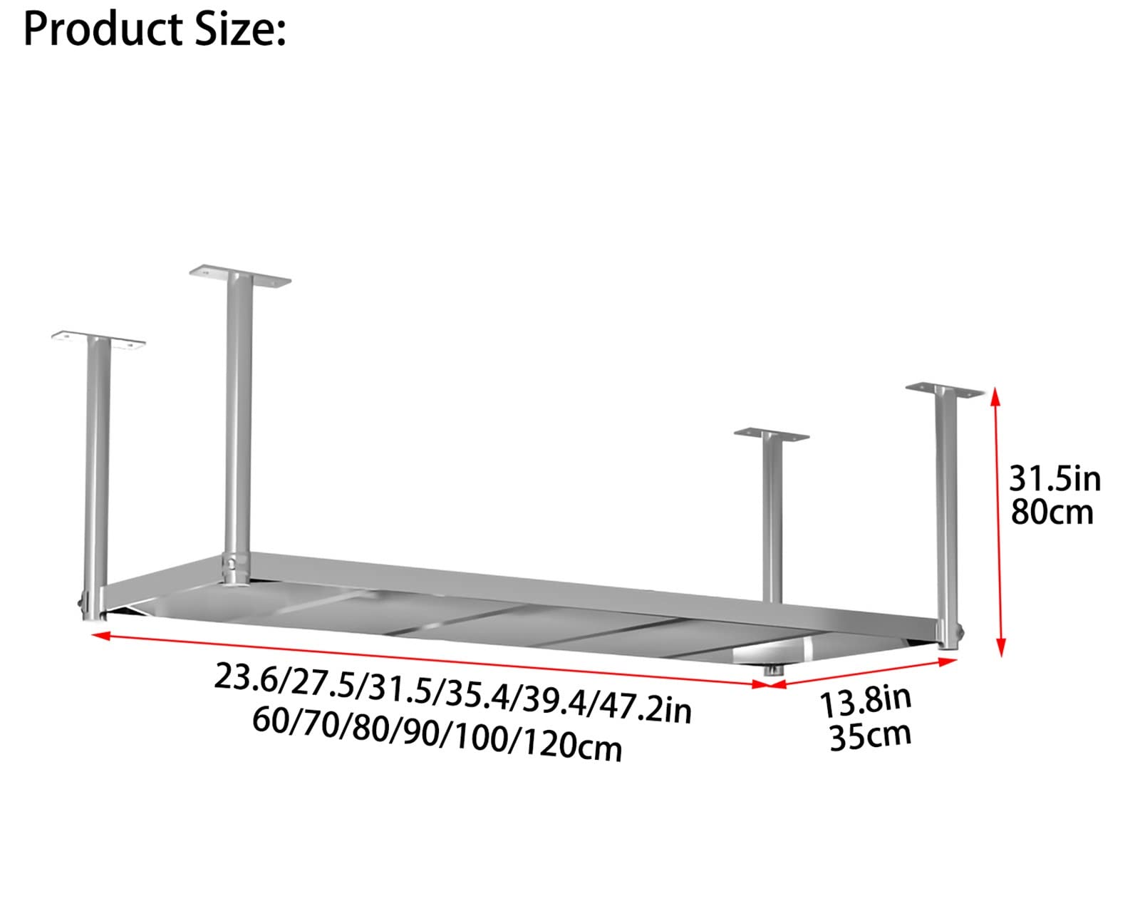 QRBNFRDE Hanging Wine Rack in Home and Kitchen, Stainless Steel Plant Rack, Single-Layer Floating Wine Rack, for Restaurant/Bar/Living Room, Easy to Install,Silver-90x35x80cm