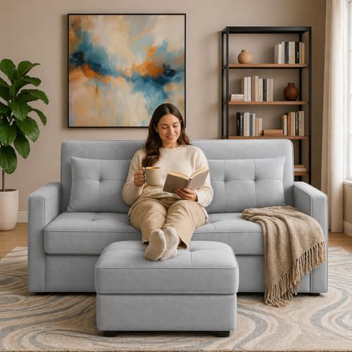 Image of Emilio 2-Seater Sofa Cum Bed for Living Room, Office & Home with Center Table | Premium Fabric Pull-Out Sofa Set with 1 Year Warranty | Space Saving Convertible Sleeper Sofa | Yelllow Colour