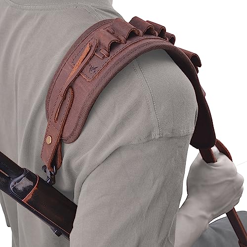 Leather Ammo Holder Rifle Sling Hunting Gun Strap for 30/30 .357 .45 .45-70 .22 12GA 20GA (Coffee with Swivels, .357 .30-30 .35 .38)