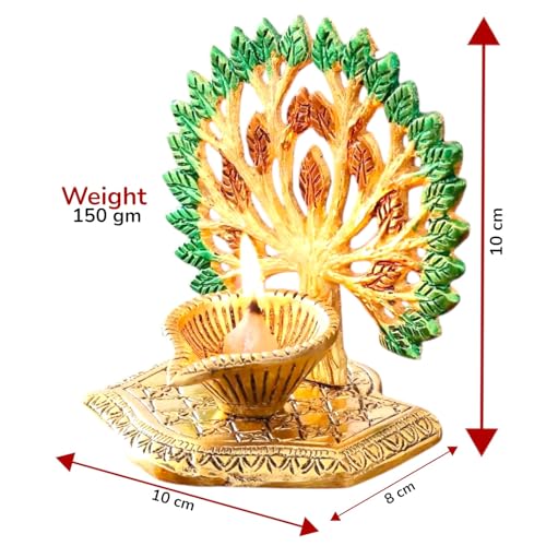 Image of KridayKraft Exquisite Diya Figure Decorative Showpiece - Traditional Handcrafted Home Decor Accent for Festive Celebrations, Pooja Room, Temple, Office, and Living Space, Elegant Art (Golden)