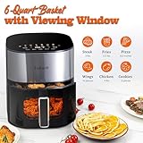 Fullwill Vision Pro 6QT Air Fryer with Large Square Viewing Window,Base and Upper Heating,12 Presets for Chicken Wings,Steak,Fries,Pizza and More,Non-Stick and PFOA-Free,Fast and Oil Free Cooking