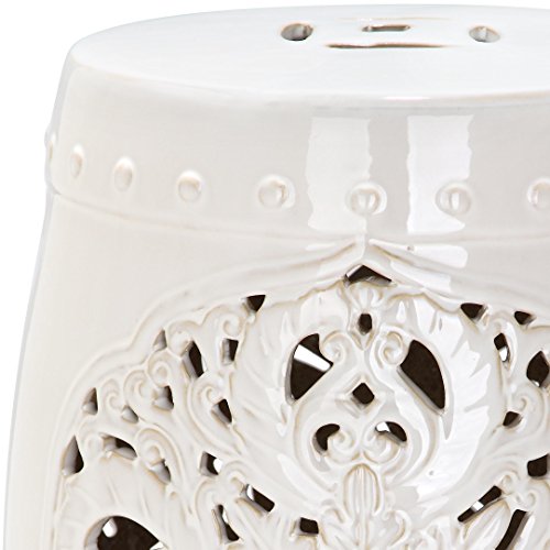 Image of SAFAVIEH Furniture - Flora Decorative Garden Stool - Creme - Ceramic - Artisan Hand-Painted Design - Ideal for Living Room, Patio, Garden - Fully Assembled (ACS4527B)