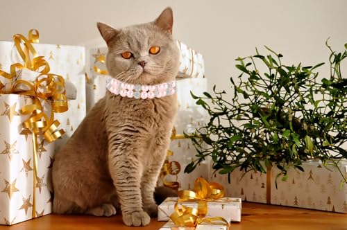 Pink Pearl Dog Collar, Pearl Cat Collar PU Leather Female Dogs Necklace with Crystal Diamond Rhinestone Jewlled for Small Medium Dogs Wedding & Birthday Gift, M by PSPORT - Image 4
