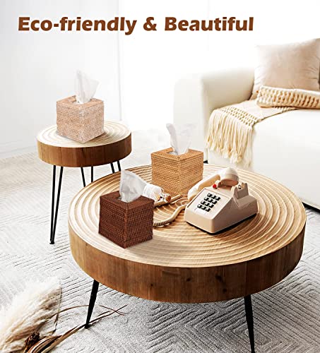 Livelab Rattan Tissue Box Cover Square, Hand Woven Natural Wicker Tissue Box Holder Organizer Farmhouse Country Decor 5.5"X5.5"X5.7" Whitewash by Livelab - Used condition - Image 6