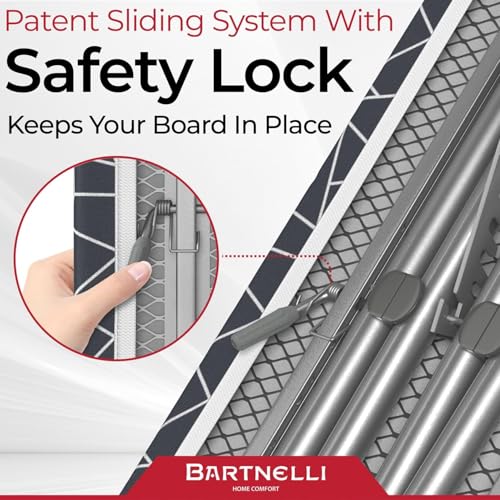Bartnelli Compact Ironing Board 13x43 Iron Surface Patent Folding System with Adjustable Height, 4 Layered Cover and Pad, Hanger, Iron Mat - Thumbnail 6