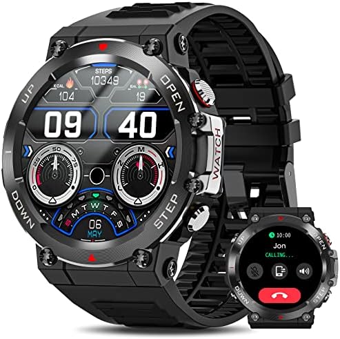 Military Smart Watch Men (Make Call/Answer), 2023 Newest Outdoor Waterproof Smartwatch, Rugged Bluetooth Smart Watch for Android iPhone, Tactical Fitness Tracker with Heart Rate/AI Voice, Silver Black