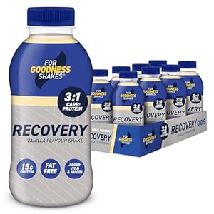 For Goodness Shakes Vanilla Recovery Protein Shakes, 15g Protein, Fat-Free Ready-To-Drink, With Essential Recovery Vitamins & Minerals – Vitamin D, B12, Folic Acid & Niacin, 248 Kcal, 8 x 435ml