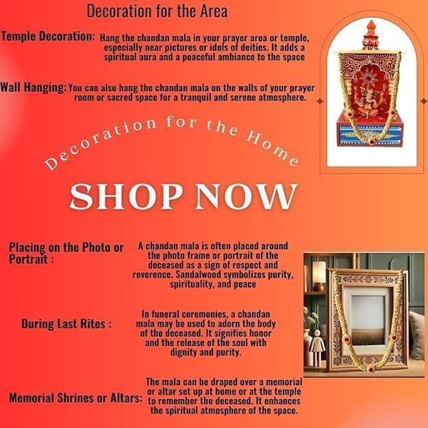 Sandalwood Processed Photo Frame Mala | Chandan Scented Wooden Chaal | Wooden Garland | Traditional Mala for God, Ancestors and Pitra (26 Inch/65 cm), 26 inch, Wood