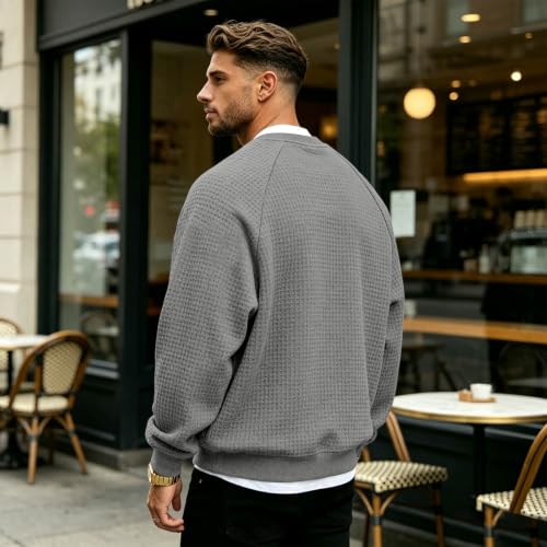 Men's Sweatshirts Waffle Knit Mens Crewneck Sweatshirt Colors Pullover Men - image 7