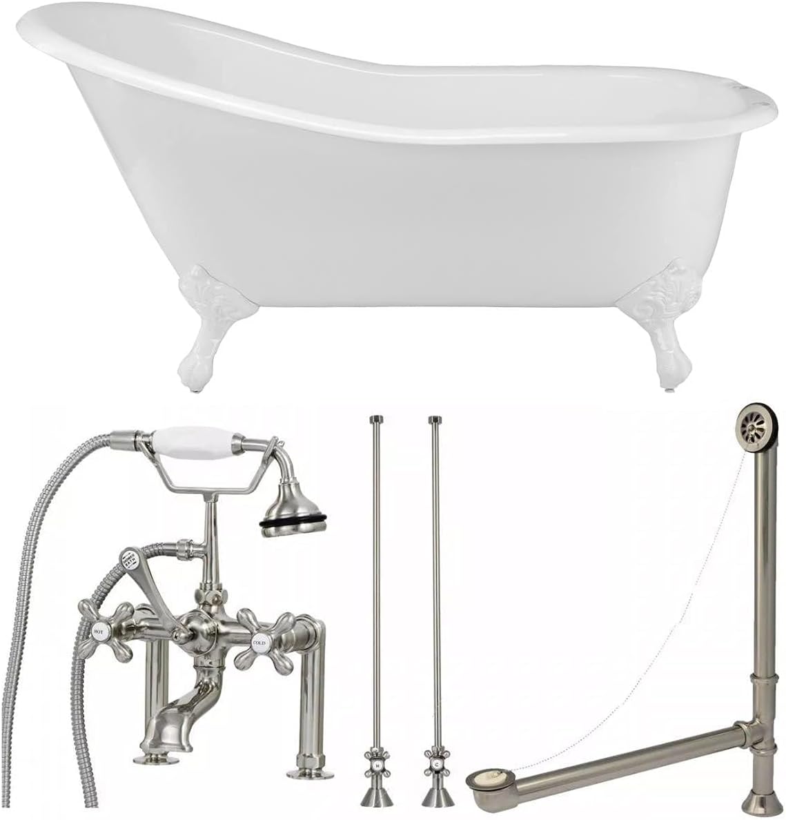 Vintage Tub & Bath Charlotte 60 Inch Cast Iron Slipper Clawfoot Tub Package