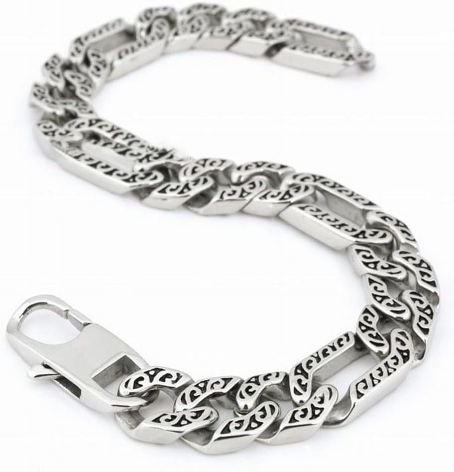 Retro Punk Bracelet for Men Antique Silver Plated Titanium Stainless Steel Classy Cuban Link Chain Bracelet for Hip-hop, 21cm(8.27 inch)
