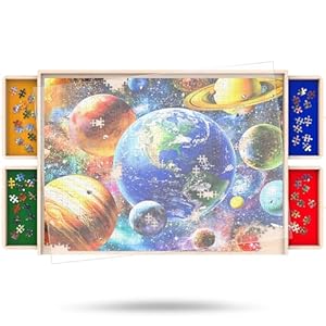 Rotating Puzzle Board with Drawers and Cover 30” x 22” 1000 Piece Wooden Jigsaw Puzzle Table Lazy Susan Puzzle Boards Portable Lightweight Design
