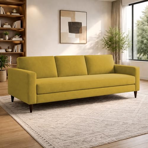 Image of Carlos 3 Seater Sofa Set for Living Room & Home Office, Modern Furniture Fabric Sofa Couch with Comfortable Soft Cushioning, Durable Wooden Frame, Stylish Seating for Home (Yellow)