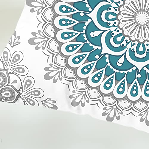Calitime Throw Pillow Covers Pack Of 2 Cozy Fleece Dahlia Floral Medallion Compass Mandala Style Cushion Cases For Couch Bed Sofa Farmhouse Decoration 18 X 18 Inches Teal Grey #TOP6