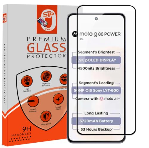 Image of STP FEEL Premium Tempered Glass Screen Protector Guard Compatible For Motorola G86 Power 5G / G86 Power 5G (6.67 Inch, Pack of 1) Edge to Edge Coverage With Easy to installation kit for Smartphone