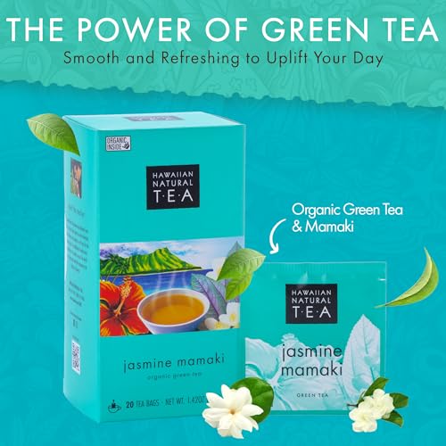 Image of Hawaiian Natural Tea Organic Mamaki Jasmine Green Tea Blend - Antioxidant-Rich, Calming, Wellness Tea for Bedtime, Anxiety & Stress - Gift for Tea Lovers - 120 Tea Bags